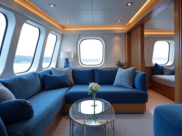 Interni yacht di lusso con finiture Blu Profondo