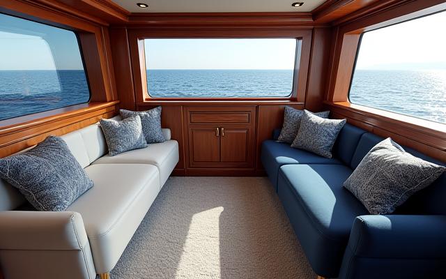 Interno di yacht con tessuti di lusso